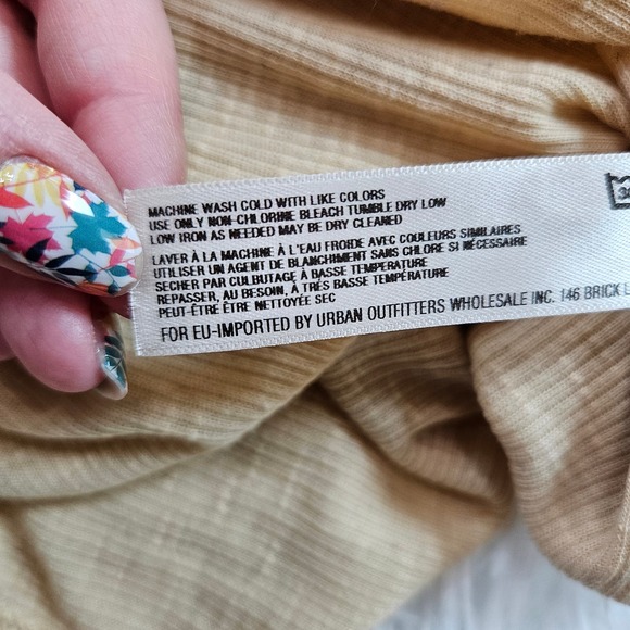 Free People Beach Women's Cream Ribbed V-neck Flax Blend Kaftan. Size L - Picture 4 of 5